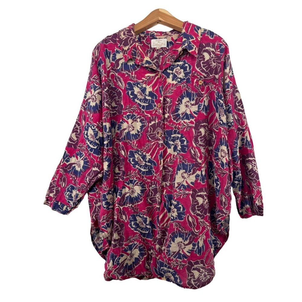 Anokhi Sarah Clothes Womens Button Shirt Long Line Sz 12 Cotton Floral Boho Vtg